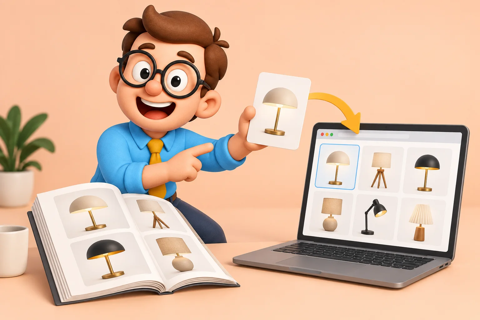 El becario transforma un catálogo impreso de lámparas en un catálogo online.